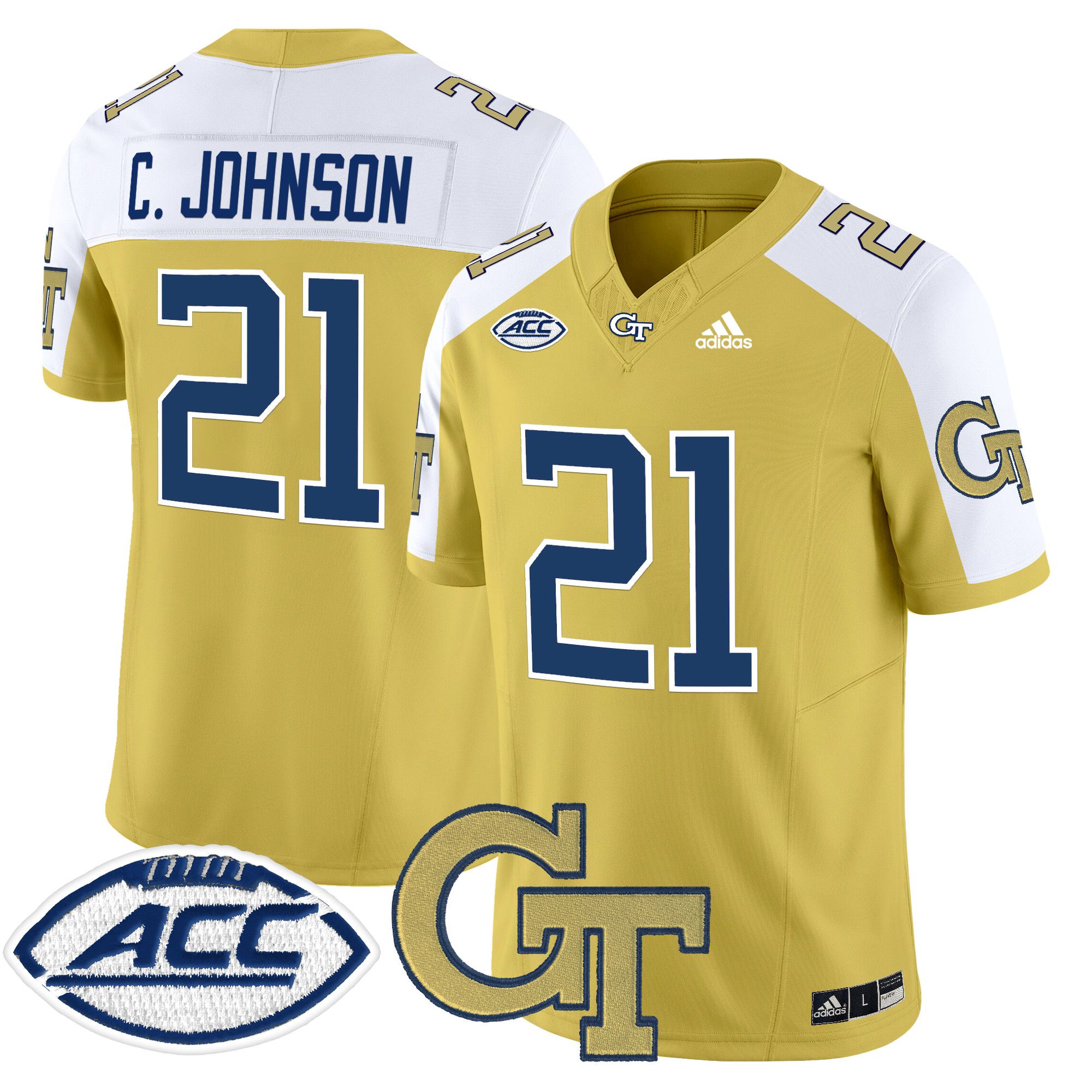 Men Georgia Tech #21 C.Johnson Yellow Asidas 2024 Vapor Limited NCAA Jersey->more ncaa teams->NCAA Jersey